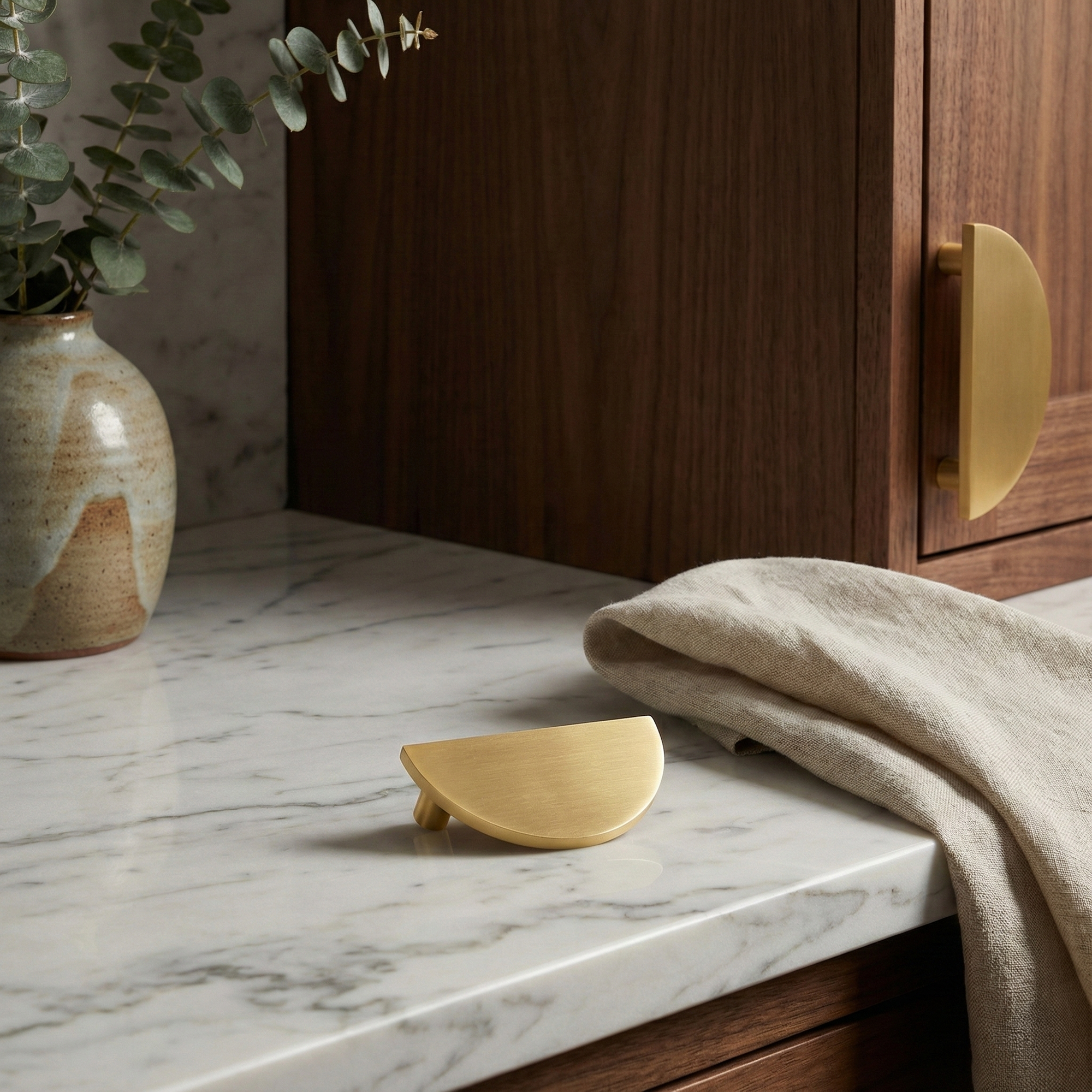 Half Moon Brass Mid-Century Modern Cabinet Pull (2 Pulls)