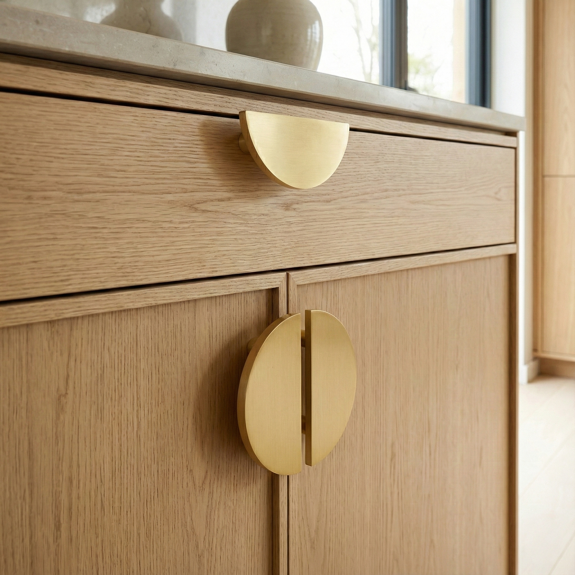 Half Moon Brass Mid-Century Modern Cabinet Pull (2 Pulls)