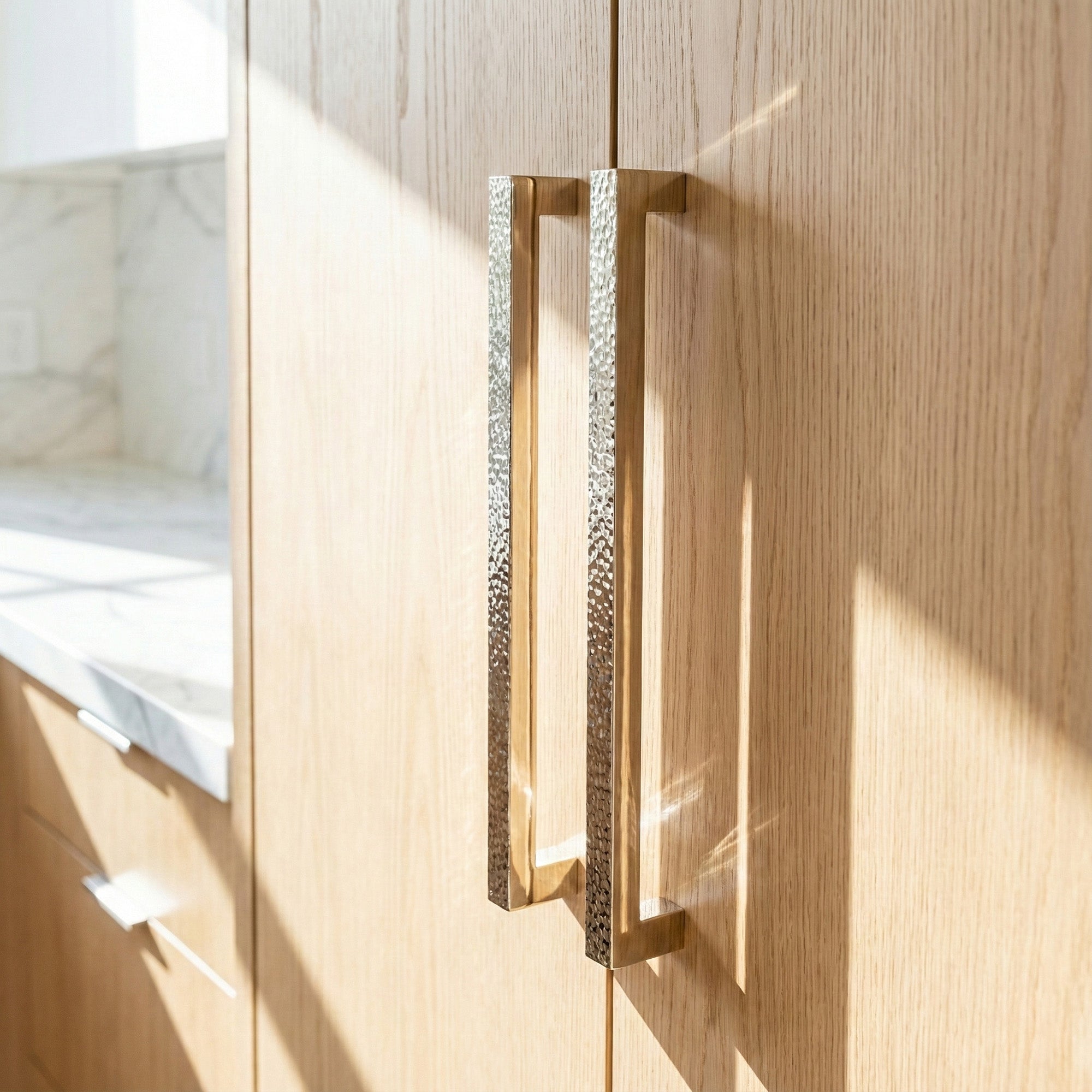 The Belvedere Appliance Pull in Hammered Polished Nickel