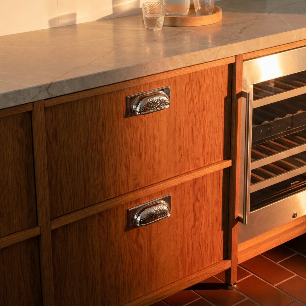 Modern Hammered Polished Nickel Cup Cabinet Pull