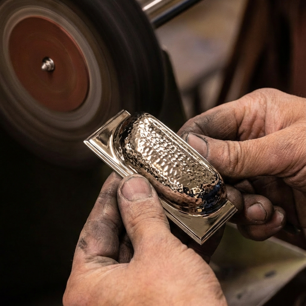 Modern Hammered Polished Nickel Cup Cabinet Pull