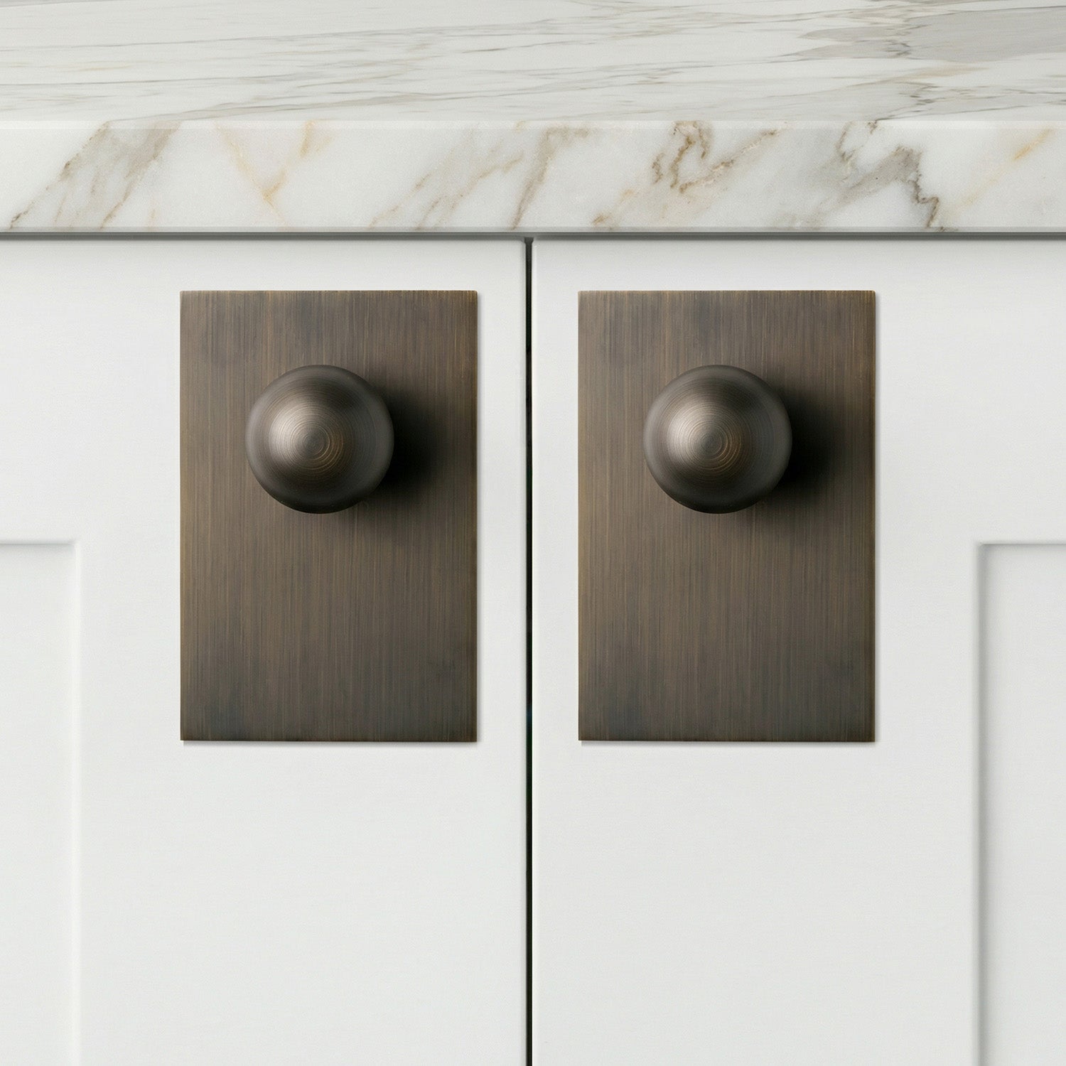 Estate Modern Bronze Brass Cabinet Ball With Backplate (2 Sets)