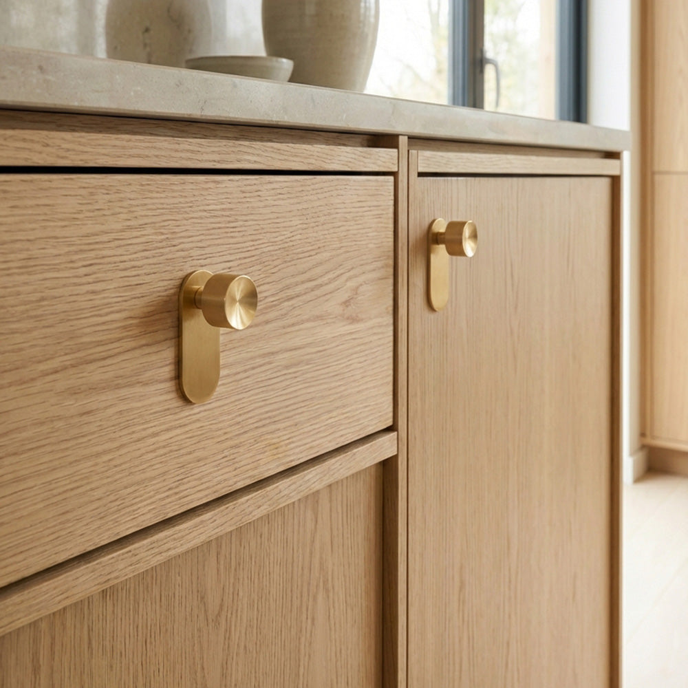 Mid-Century Modern Brass Concave Knob with Backplate