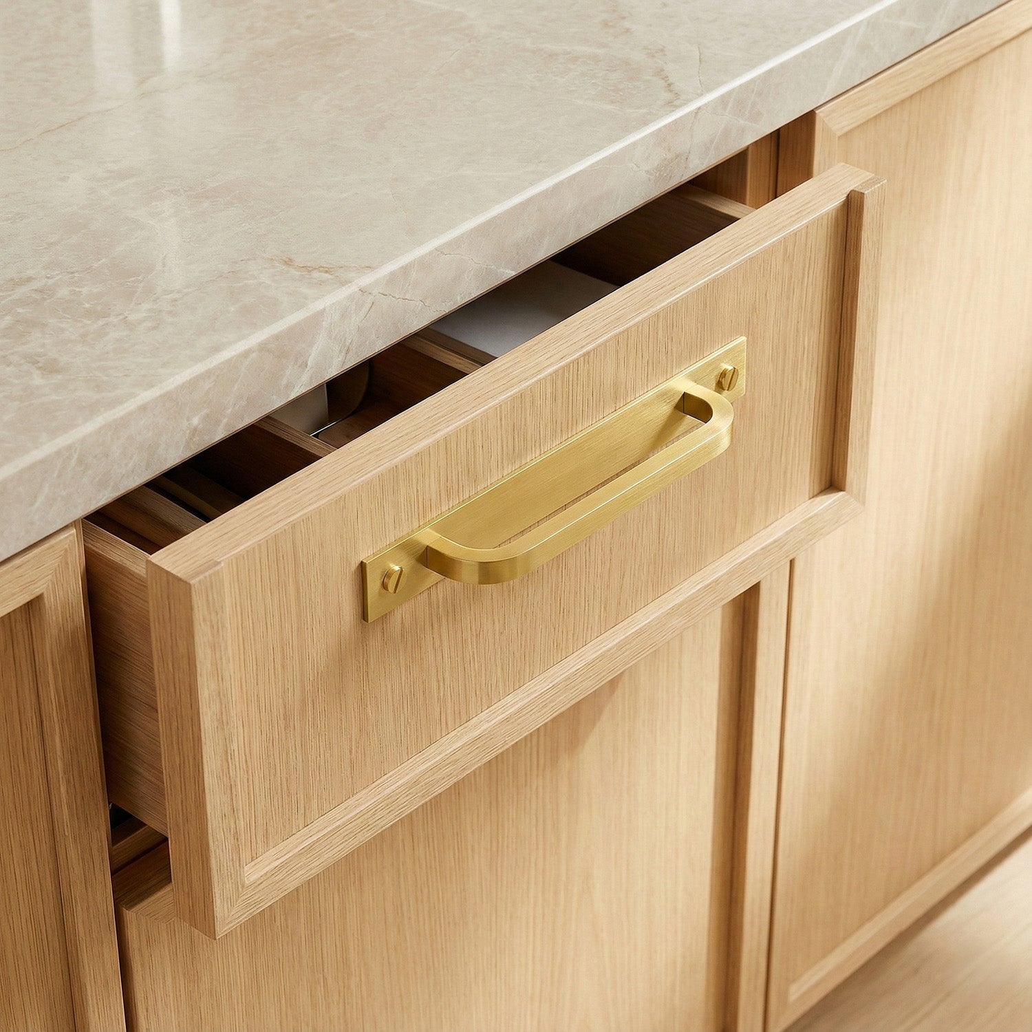 Mid Century Modern Brass Bar Pull with Backplate