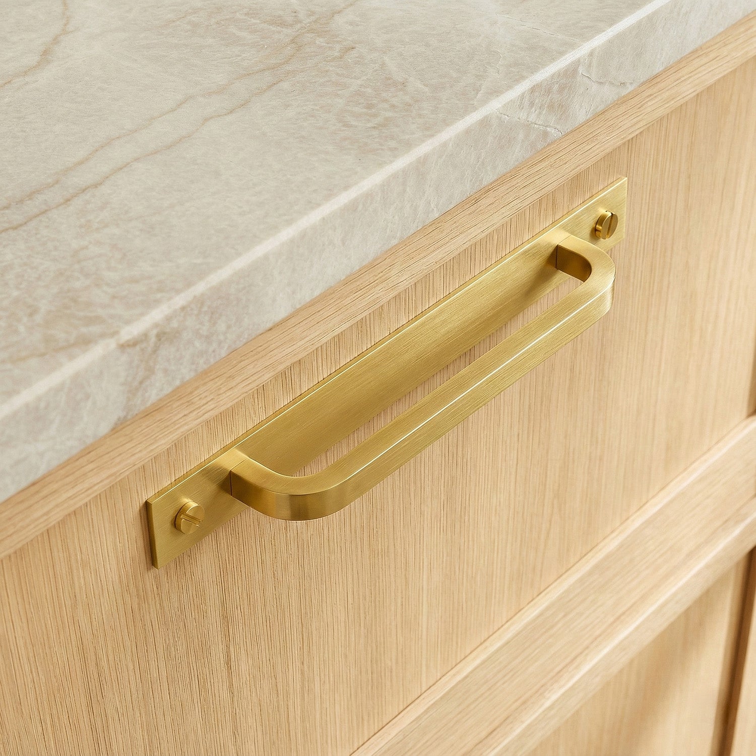 Mid Century Modern Brass Bar Pull with Backplate