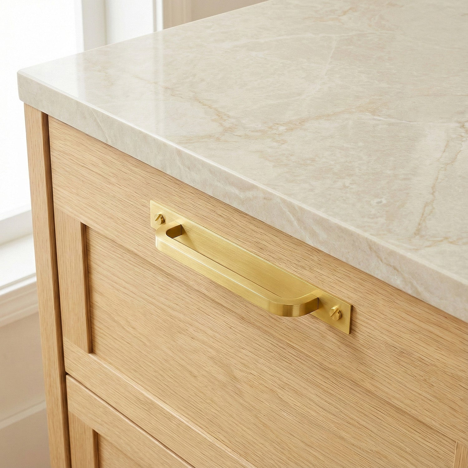 Mid Century Modern Brass Bar Pull with Backplate