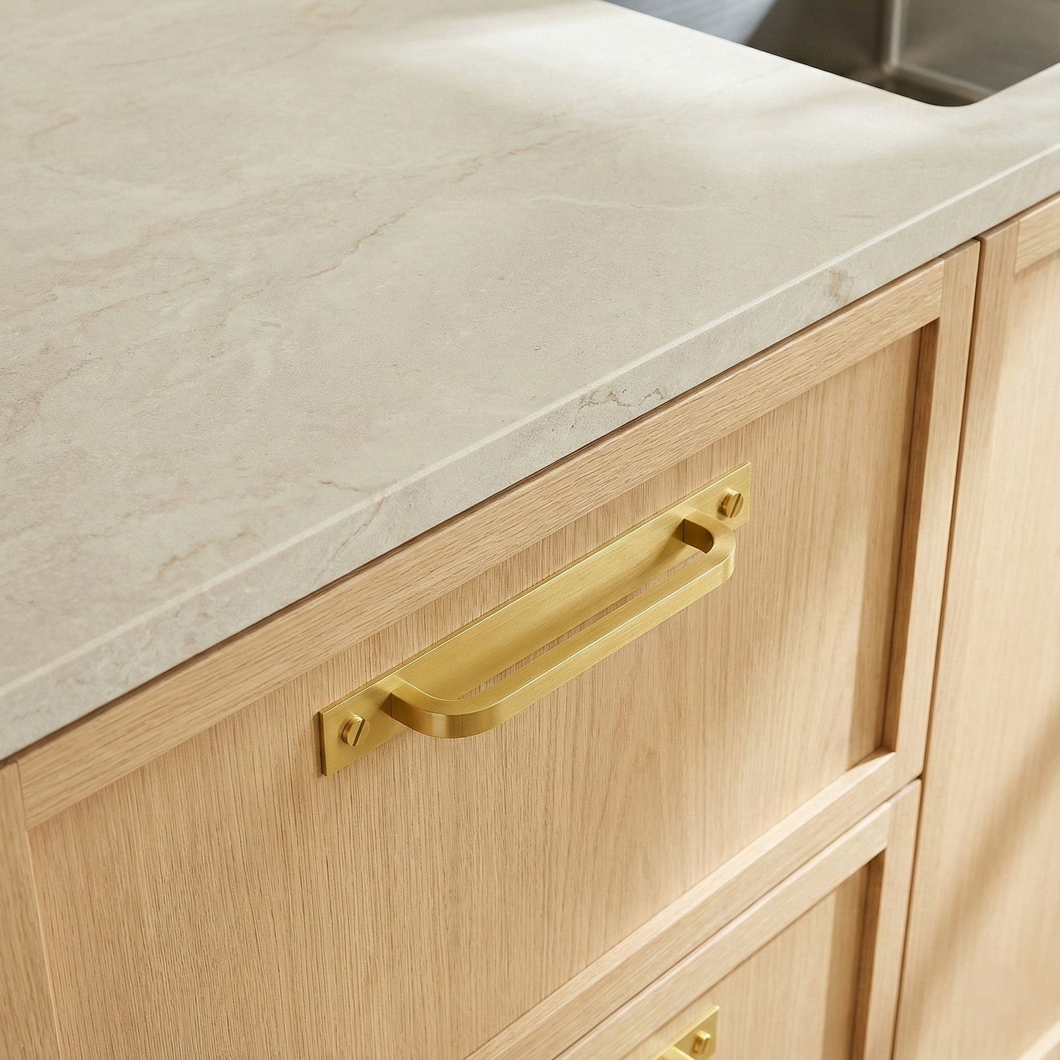 Mid Century Modern Brass Bar Pull with Backplate