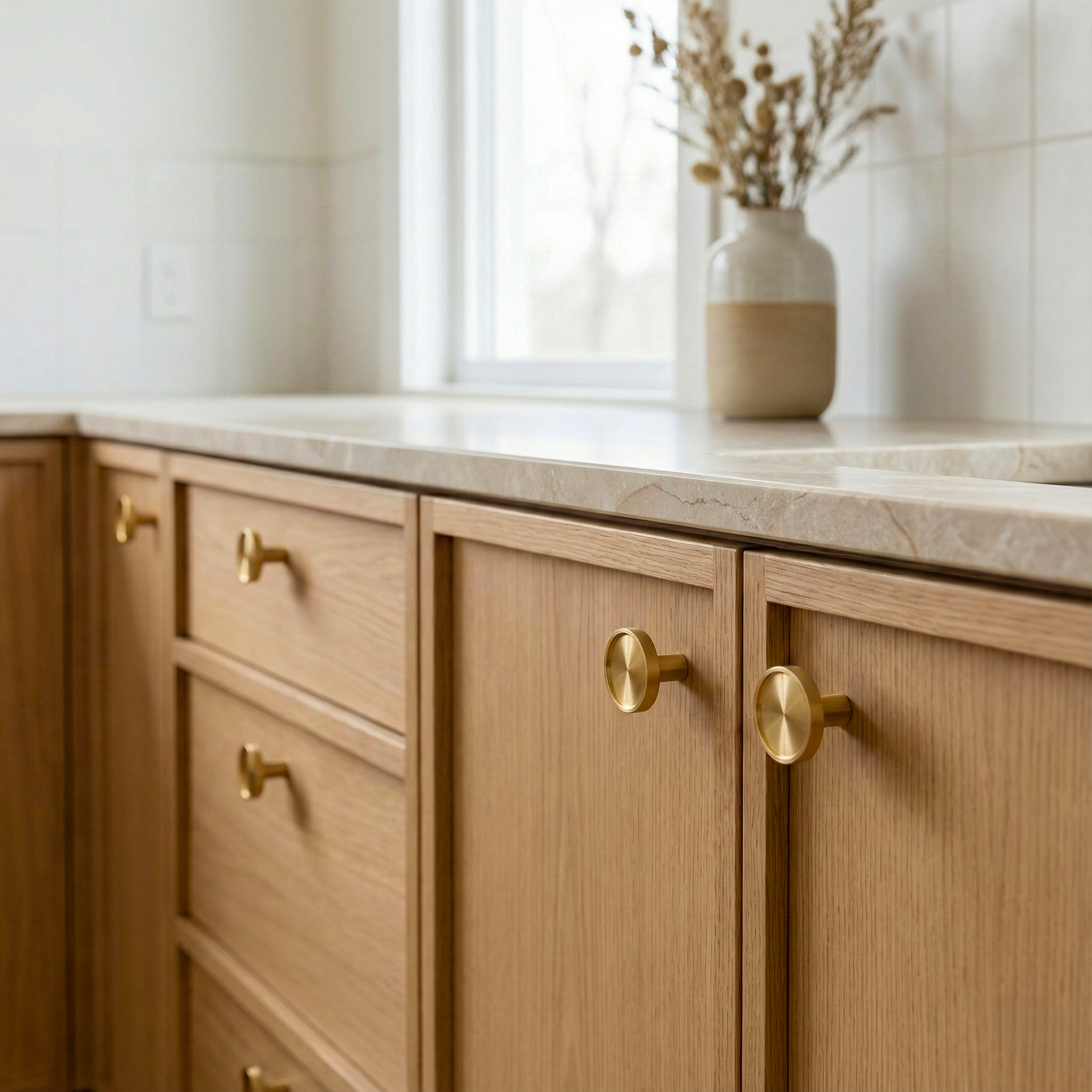 Florence Modern Solid Brass Round Kitchen Cabinet Hardware Knob