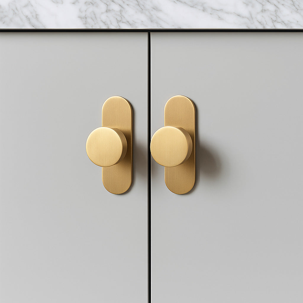 Regal Mid-Century Modern Solid Brass Cabinet Hardware Knob with Backplate