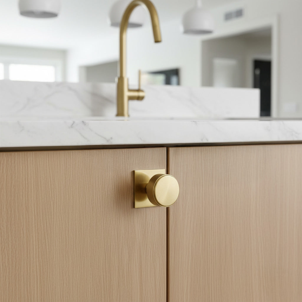 Camden Mid-Century Brass Cabinet Knob with Backplate