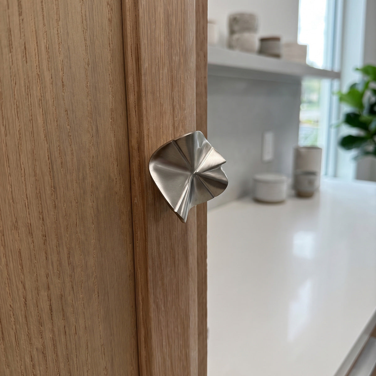Wave Organic Brass Cabinet Knob - Satin Nickel
