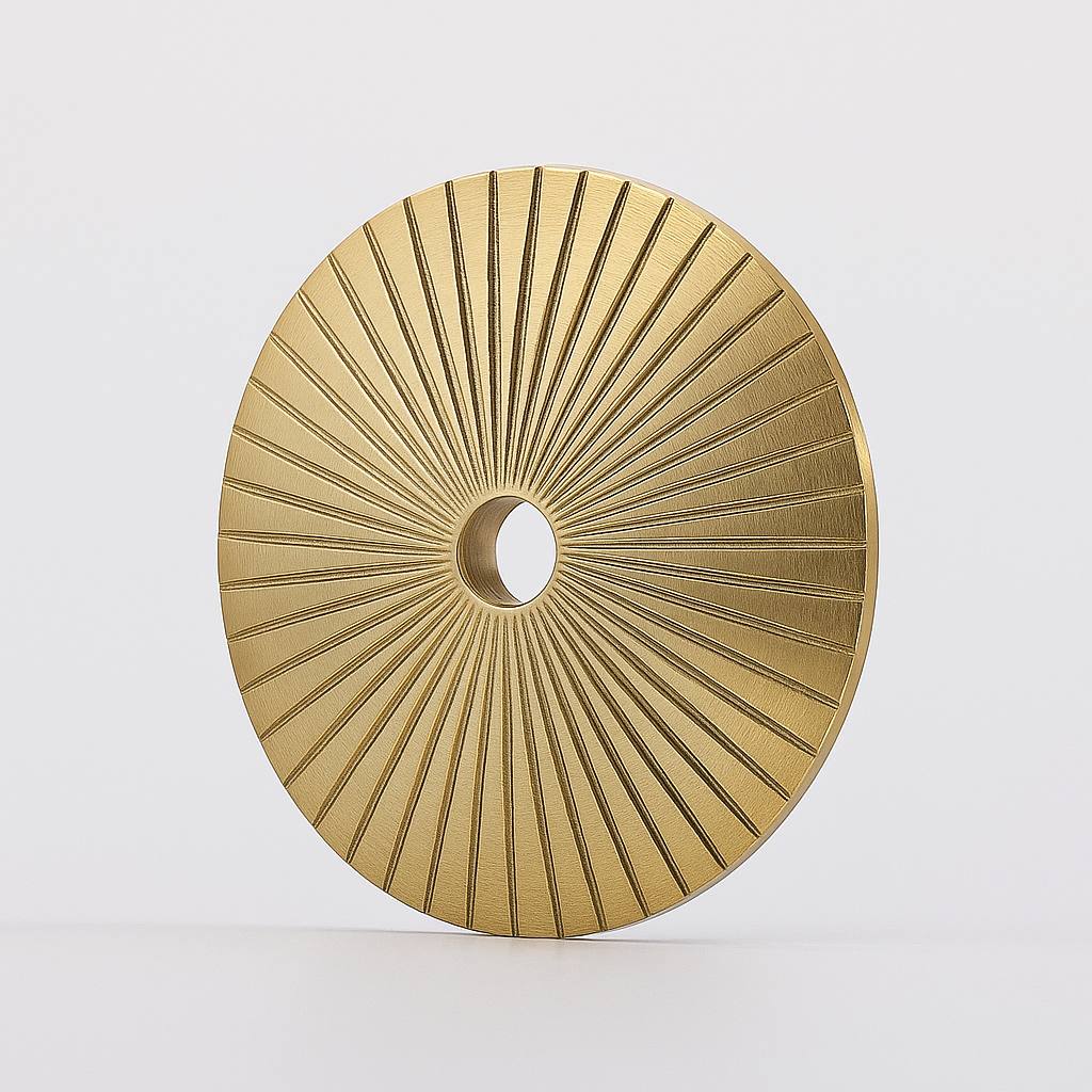 Sunburst Round Brass Knob Backplate 1.9" Modern Design