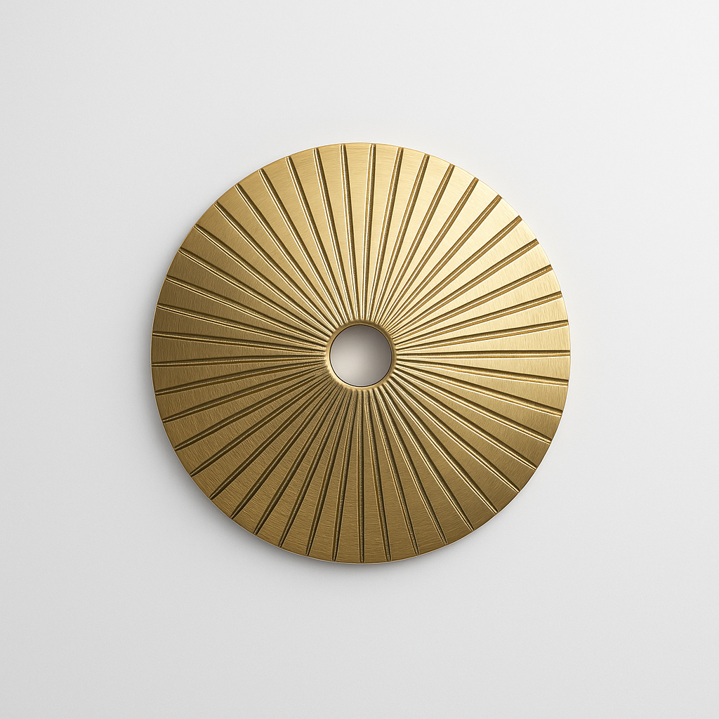 Sunburst Round Brass Knob Backplate 1.9" Modern Design
