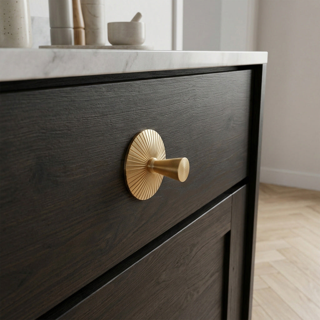 1.9" Round Sunburst Brass Backplate with Knob