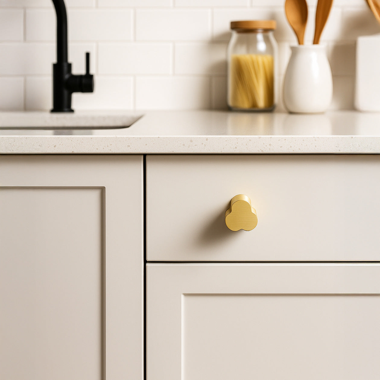 Triple Clover Modern Brass Cabinet Knob