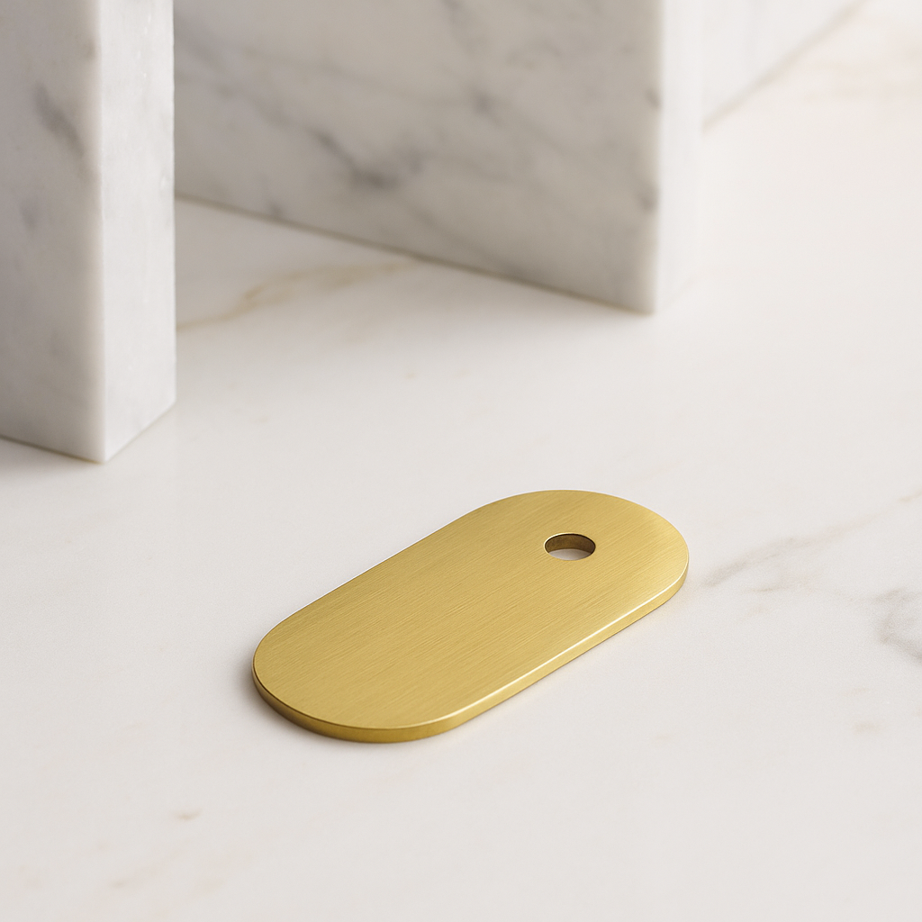 Top Hole Brushed Brass Knob Backplate: Modern (2.25" x 1")