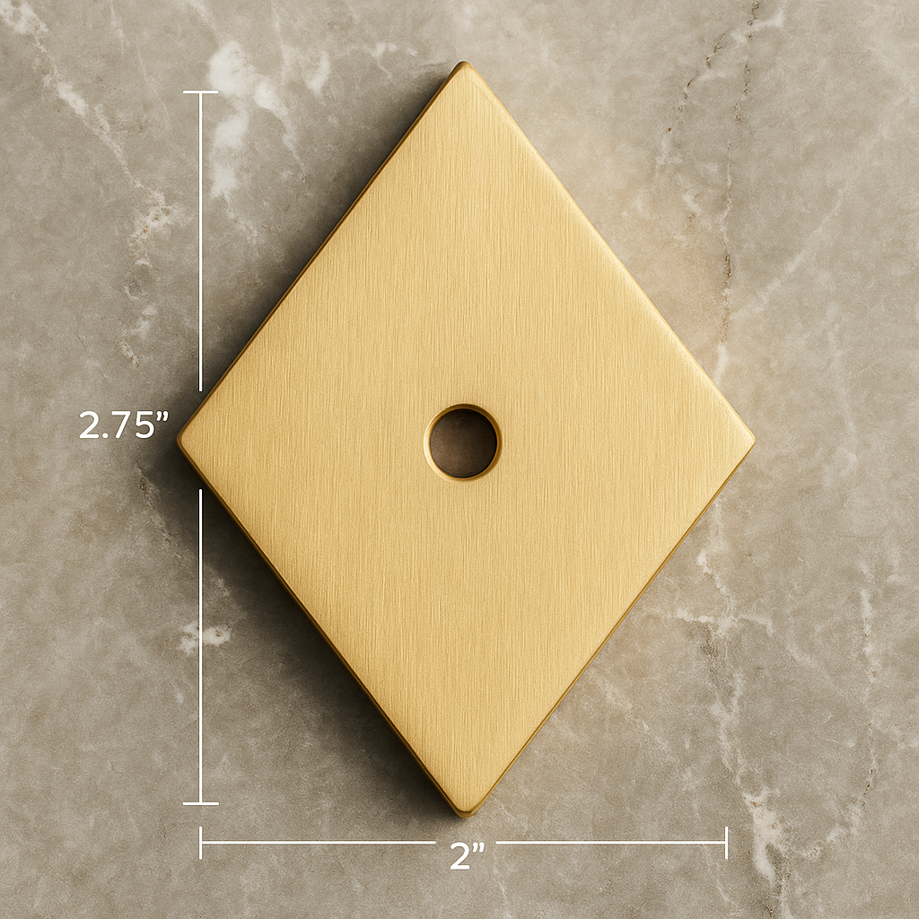 Diamond Brass Knob Backplate 2.75" x 2" Modern