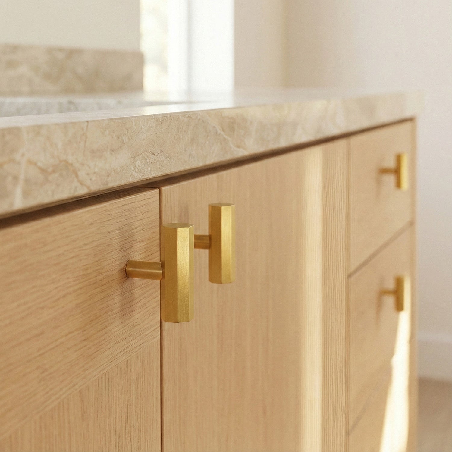 Hex Brass T Knob for Cabinet Doors and Drawers