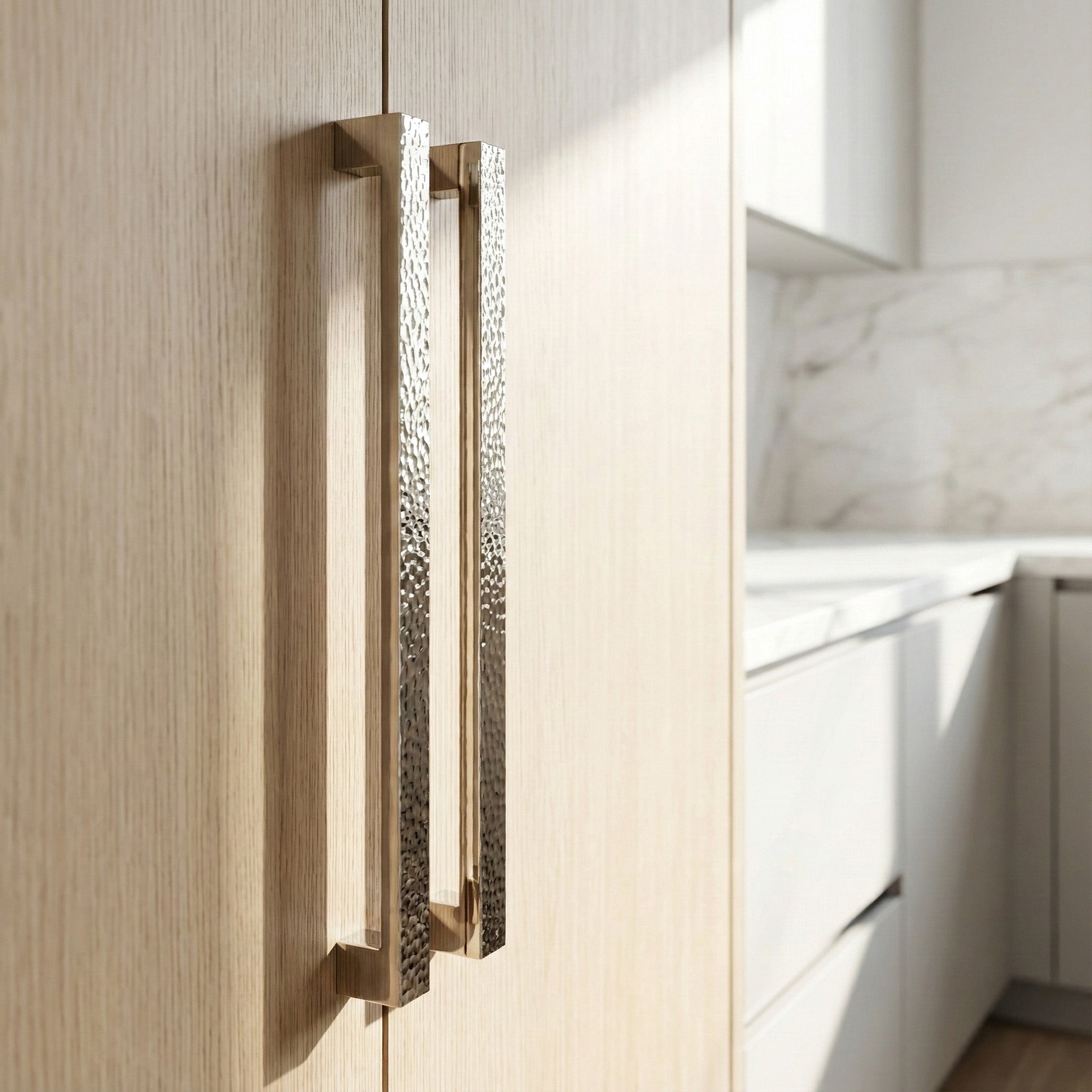 The Belvedere Appliance Pull in Hammered Polished Nickel