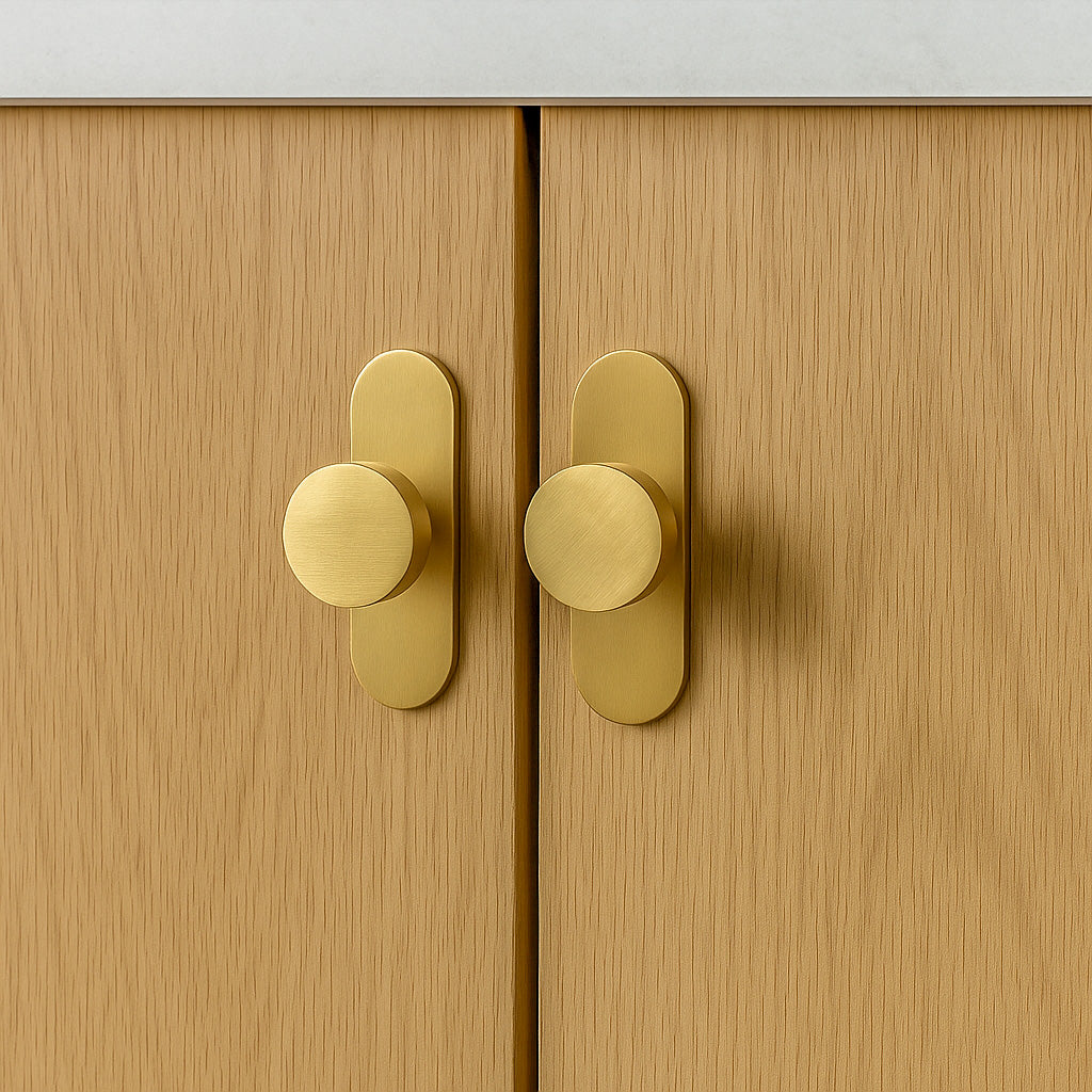 Regal Mid-Century Modern Solid Brass Cabinet Hardware Knob with Backplate