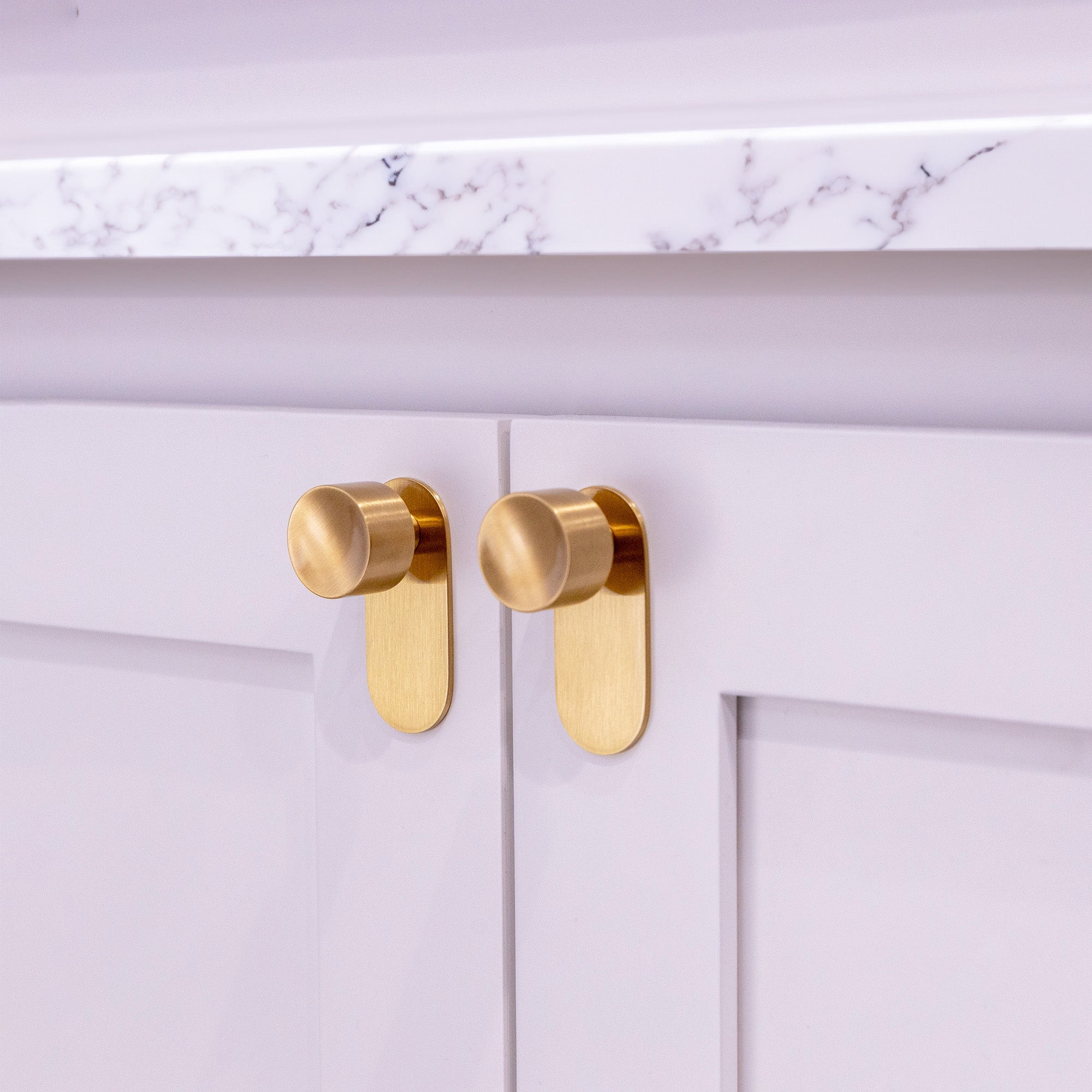 Mid-Century Modern Brass Concave Knob with Backplate