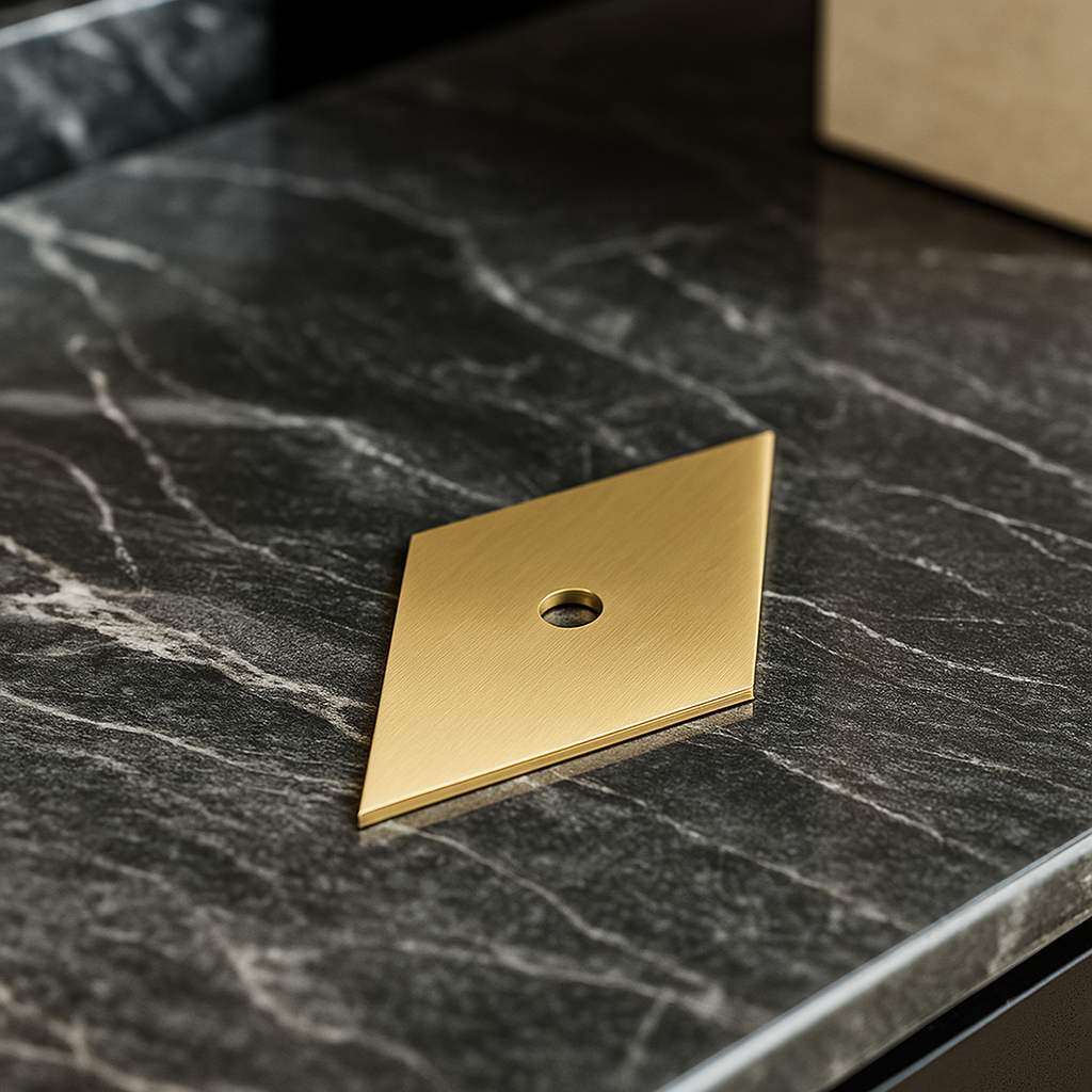 Diamond Brass Knob Backplate 2.75" x 2" Modern