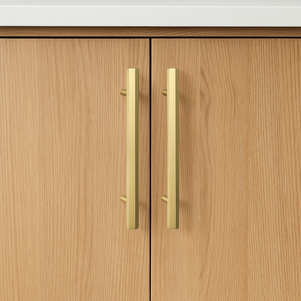 Hex Mid Century Modern Brass Bar Pull for Cabinet Doors and Drawers