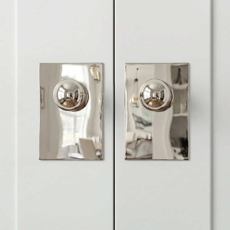Estate Modern Polished Nickel Brass Cabinet Ball Knob With Backplate (2 Sets)