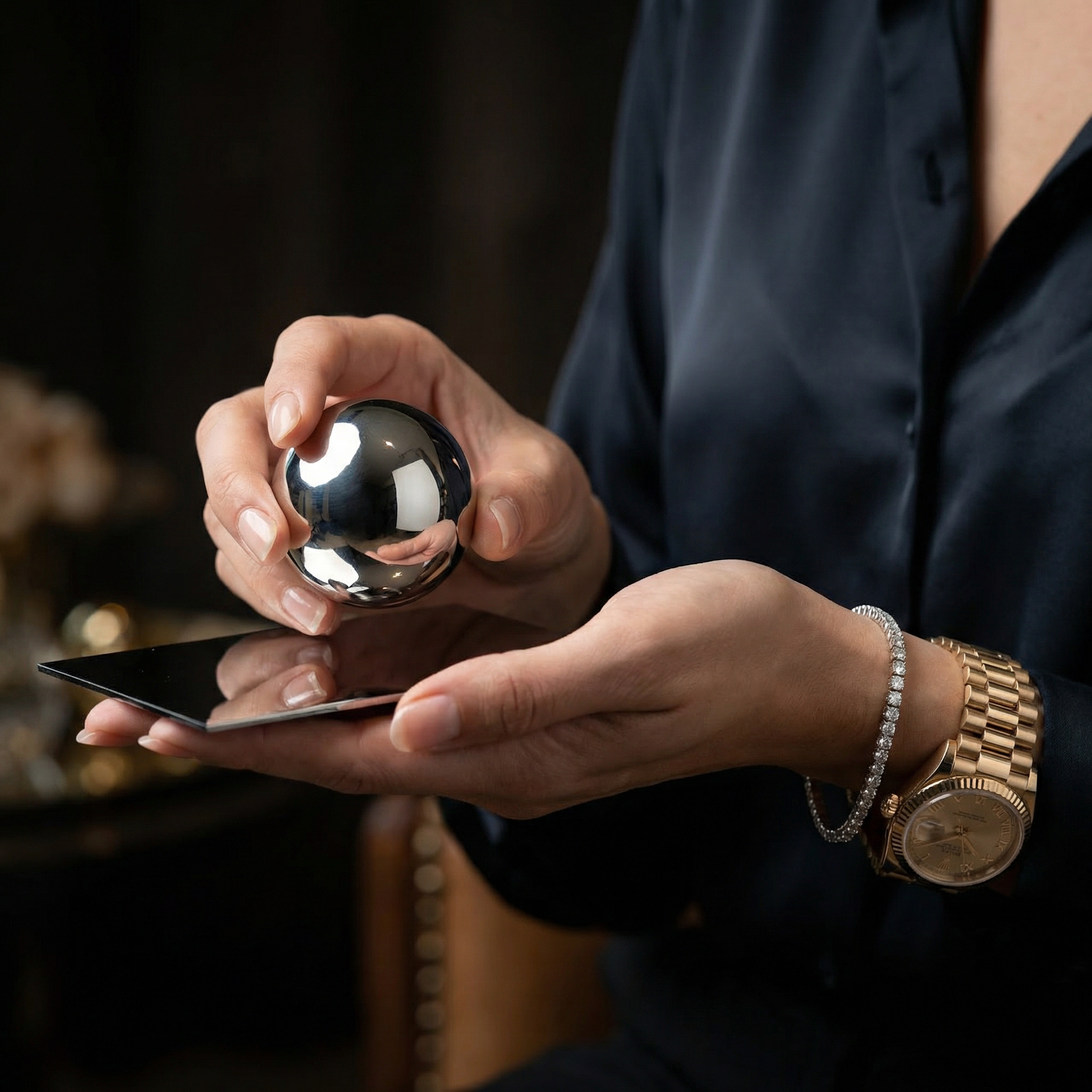 Estate Polished Nickel Brass Cabinet Ball With Backplate (2 Sets)