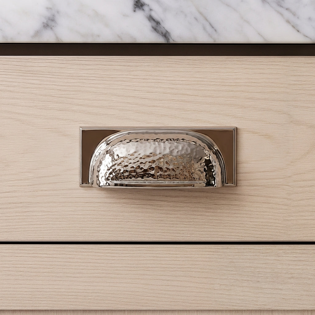 Modern Hammered Polished Nickel Cup Cabinet Pull
