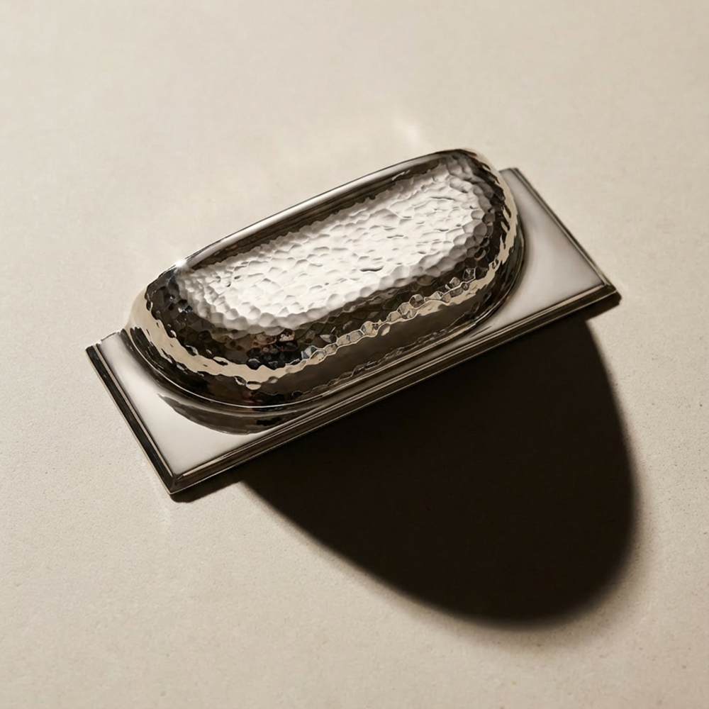 Modern Hammered Polished Nickel Cup Cabinet Pull