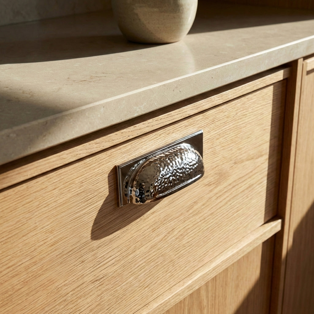 Modern Hammered Polished Nickel Cup Cabinet Pull