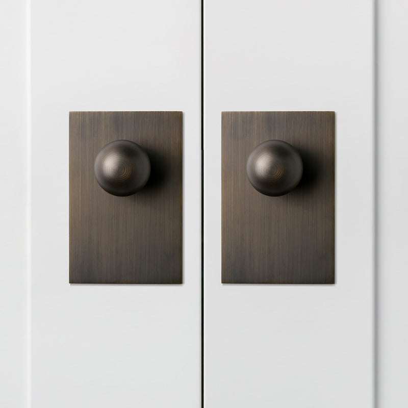 Estate Modern Bronze Brass Cabinet Ball Knob With Backplate (2 Sets)