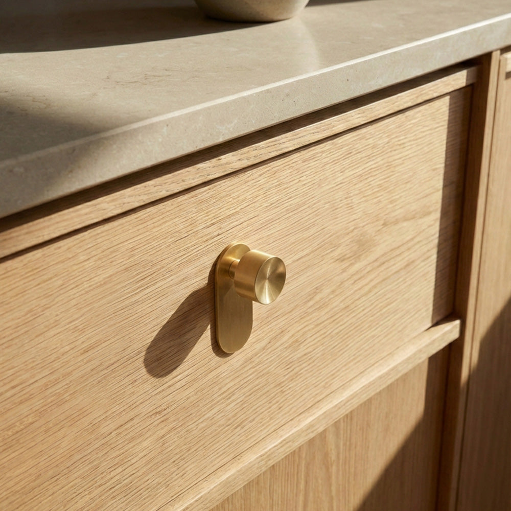 Mid-Century Modern Brass Concave Knob with Backplate