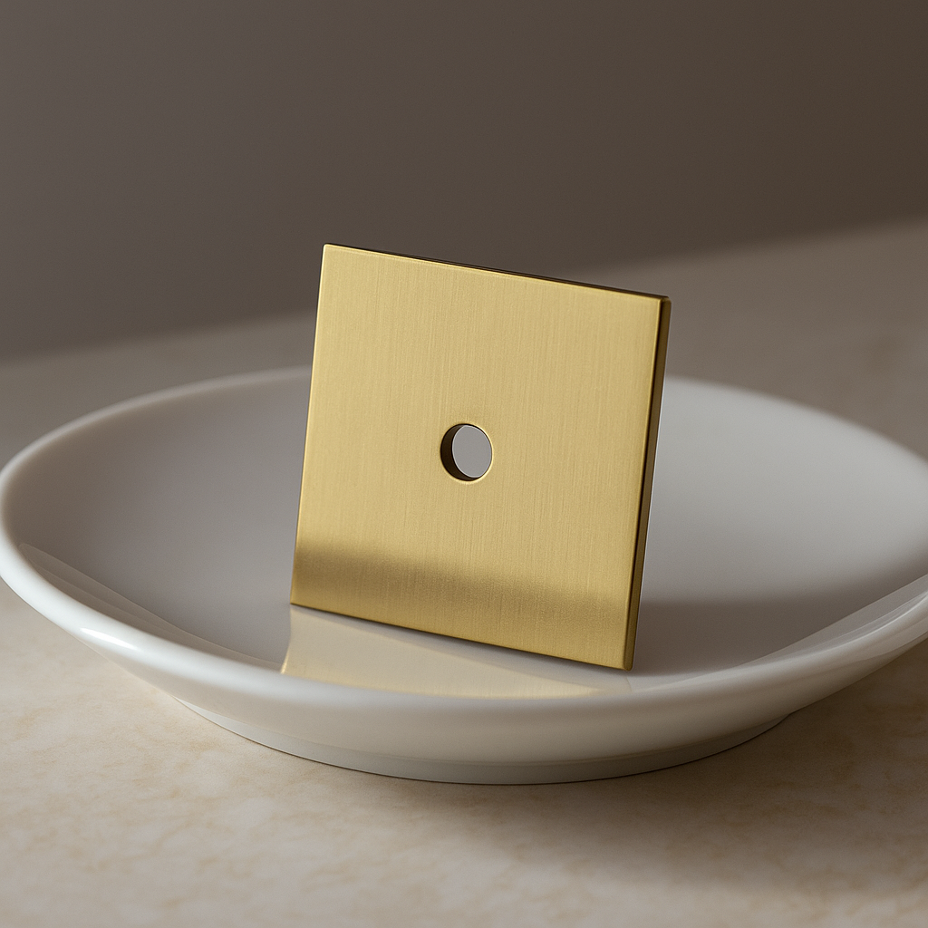 1.25" Brass Knob Backplate Square - Modern
