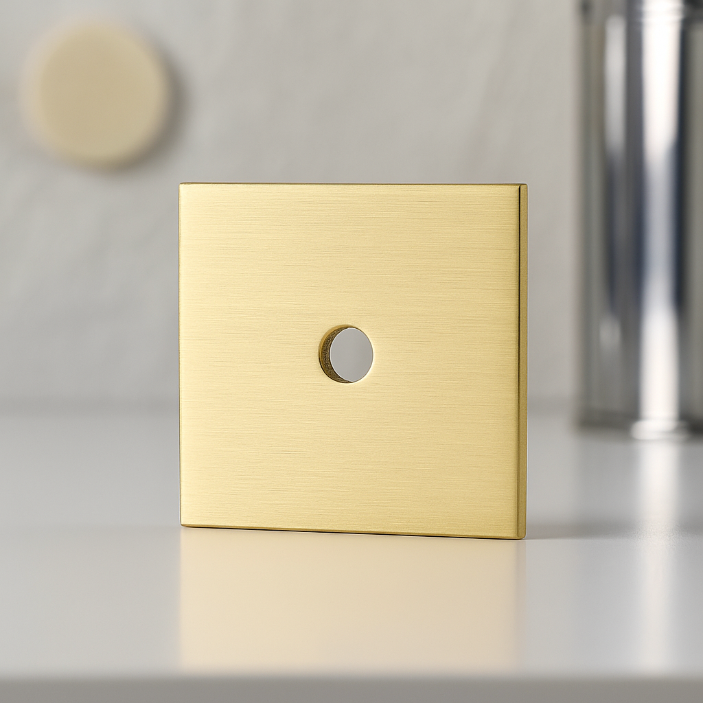 1.25" Brass Knob Backplate Square - Modern