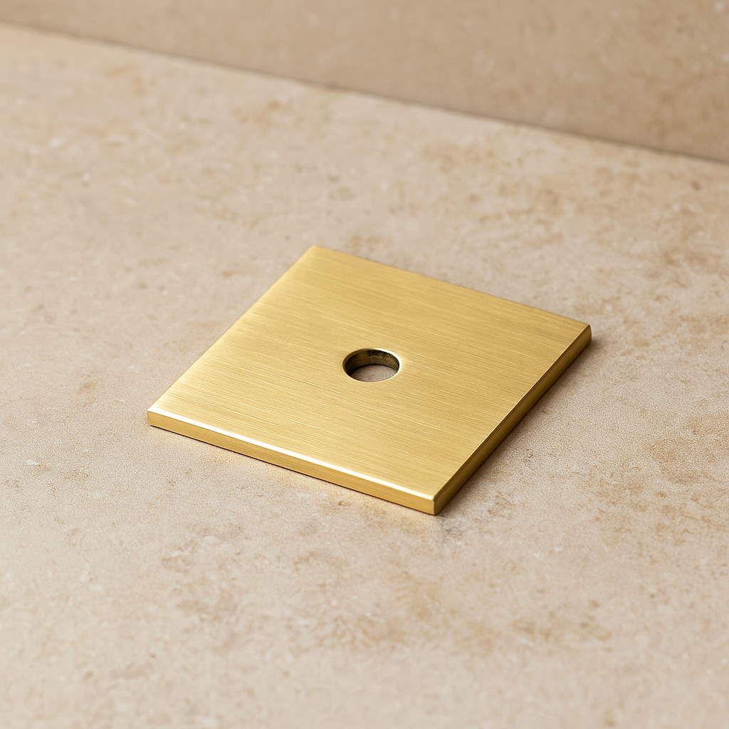 1.25" Brass Knob Backplate Square - Modern