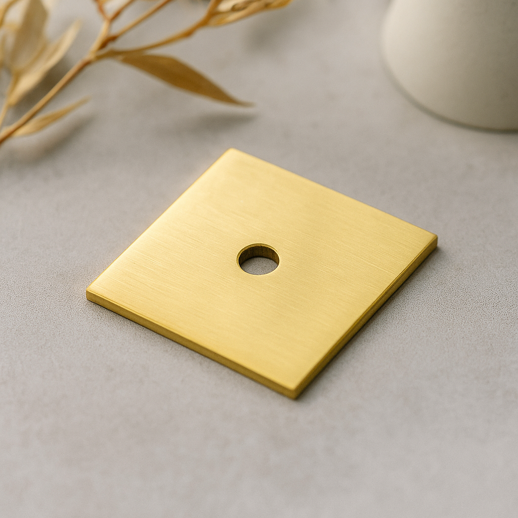 1.25" Brass Knob Backplate Square - Modern