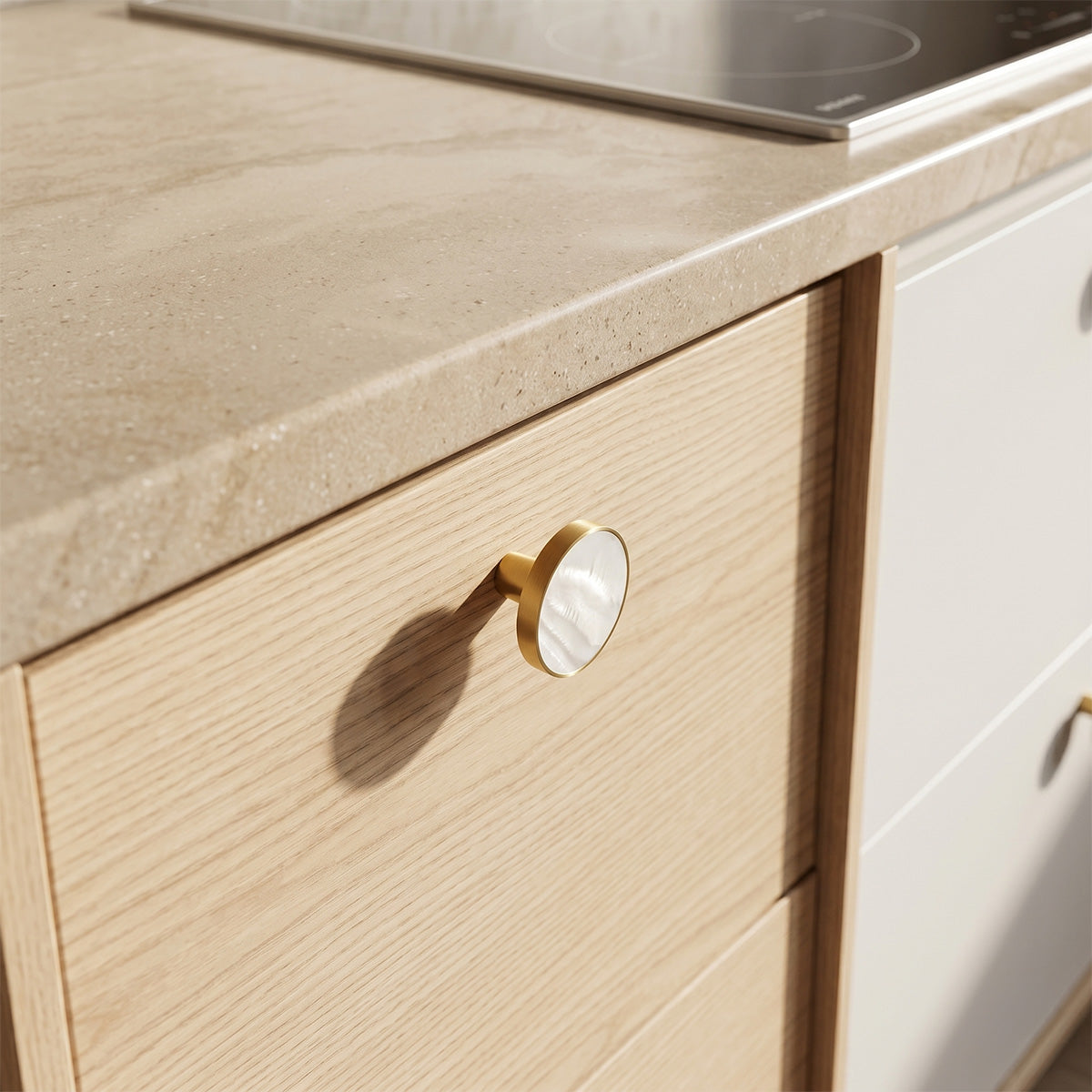 Shell Inlay Round Modern Solid Brass Kitchen Cabinet Hardware Knob