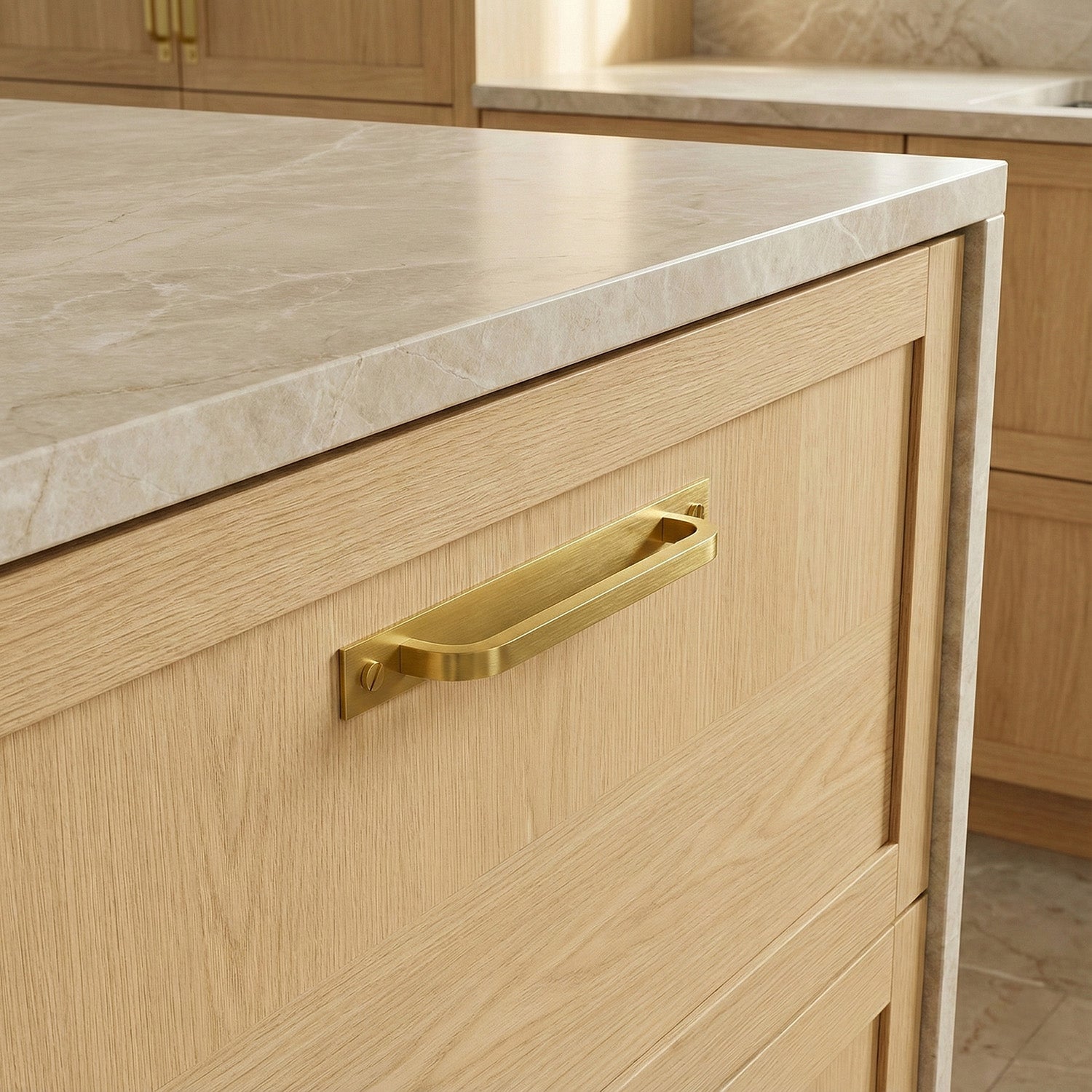 Mid Century Modern Brass Bar Pull with Backplate