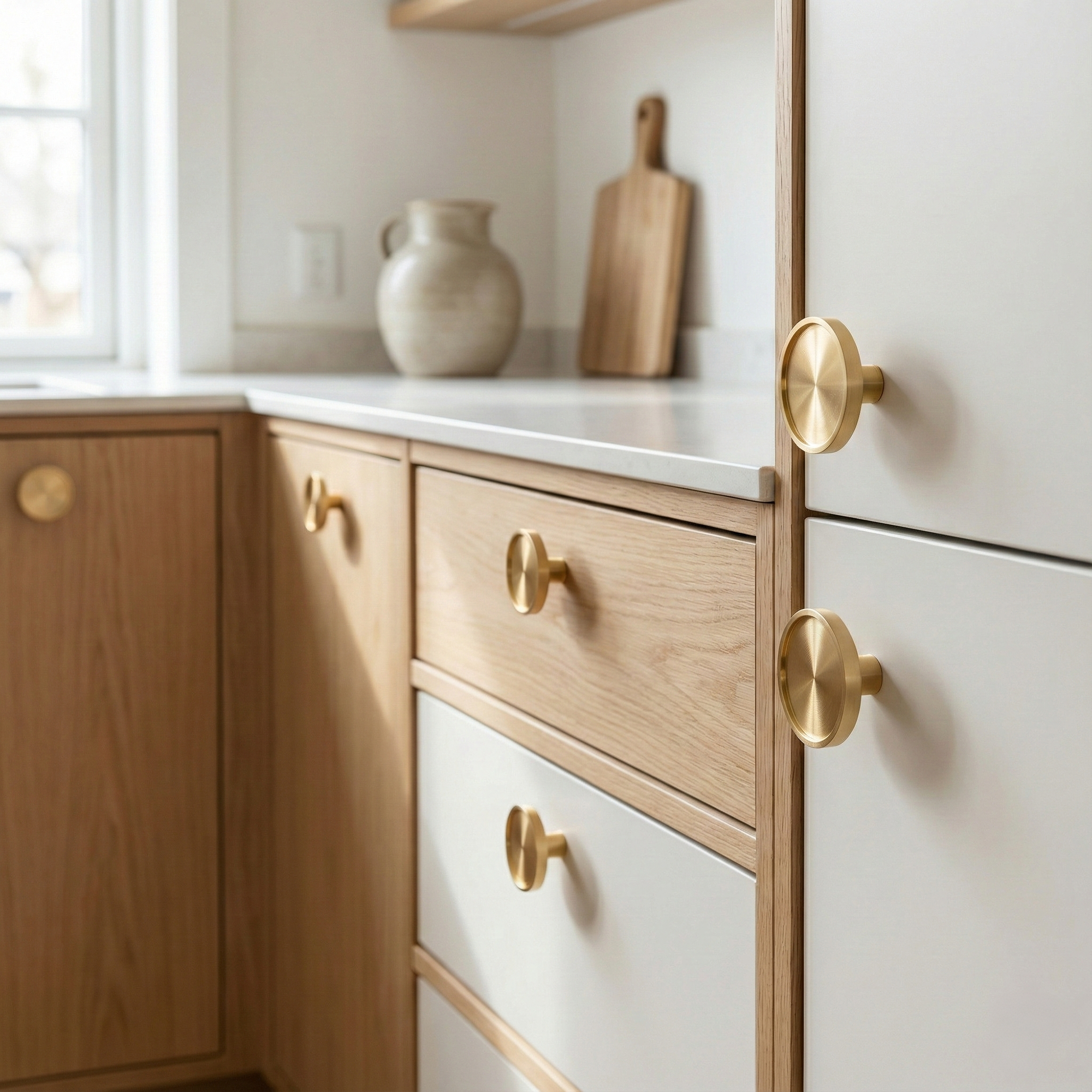 Florence Modern Solid Brass Round Kitchen Cabinet Hardware Knob