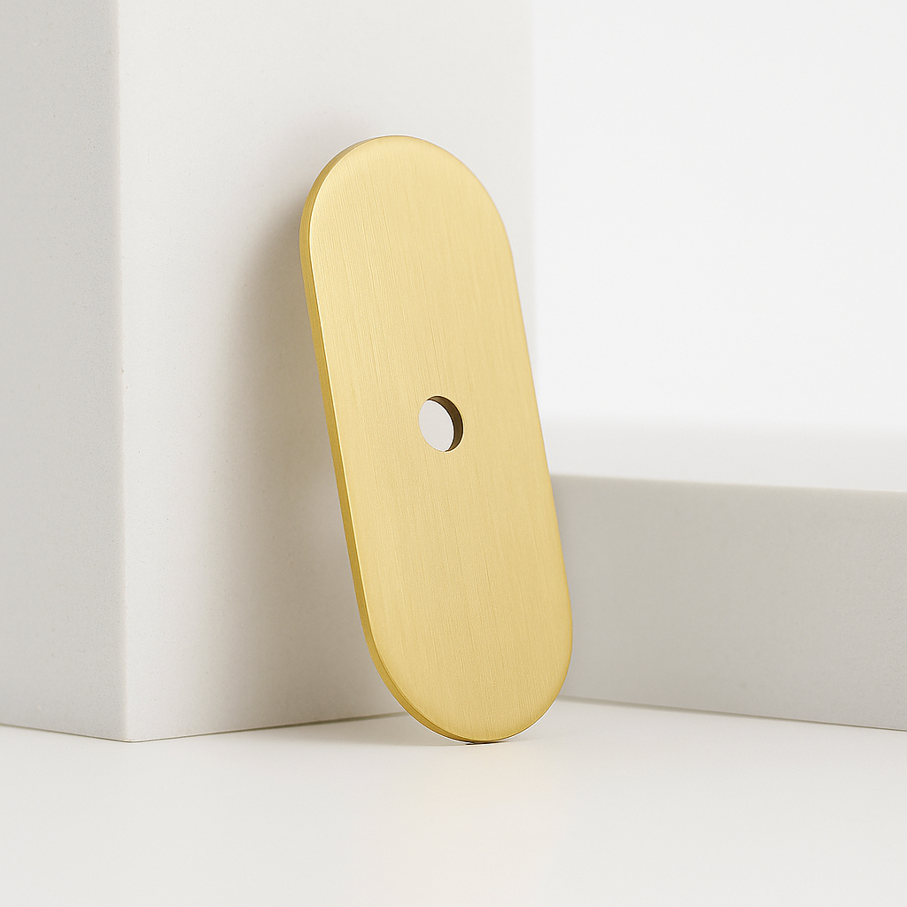 Brushed Brass Knob Backplate: Modern Cabinet Hardware (2.25" x 1")