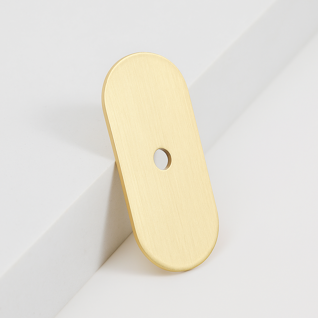 Brushed Brass Knob Backplate: Modern Cabinet Hardware (2.25" x 1")