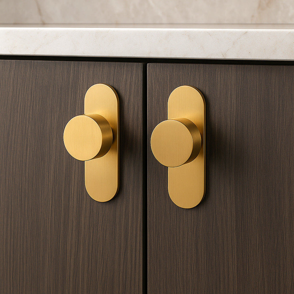 Regal Mid-Century Modern Solid Brass Cabinet Hardware Knob with Backplate