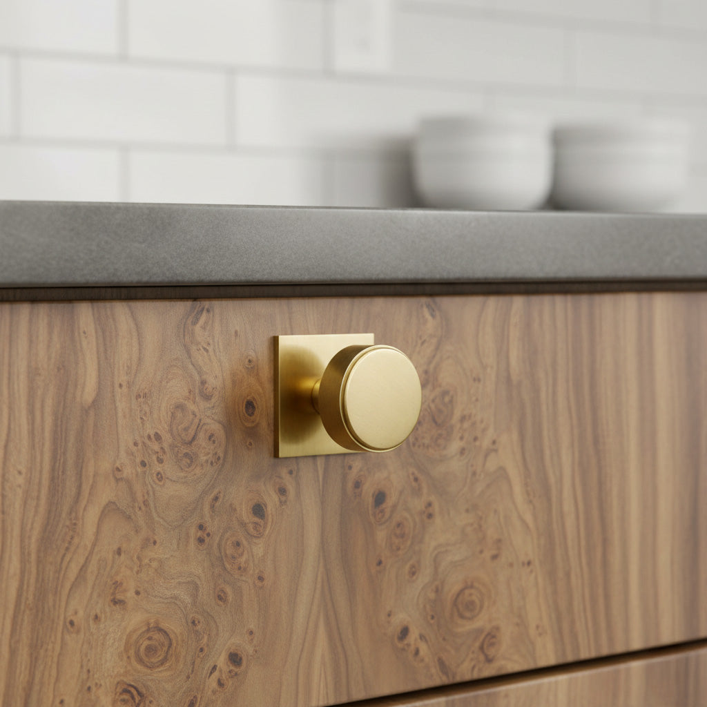 Camden Mid-Century Brass Cabinet Knob with Backplate