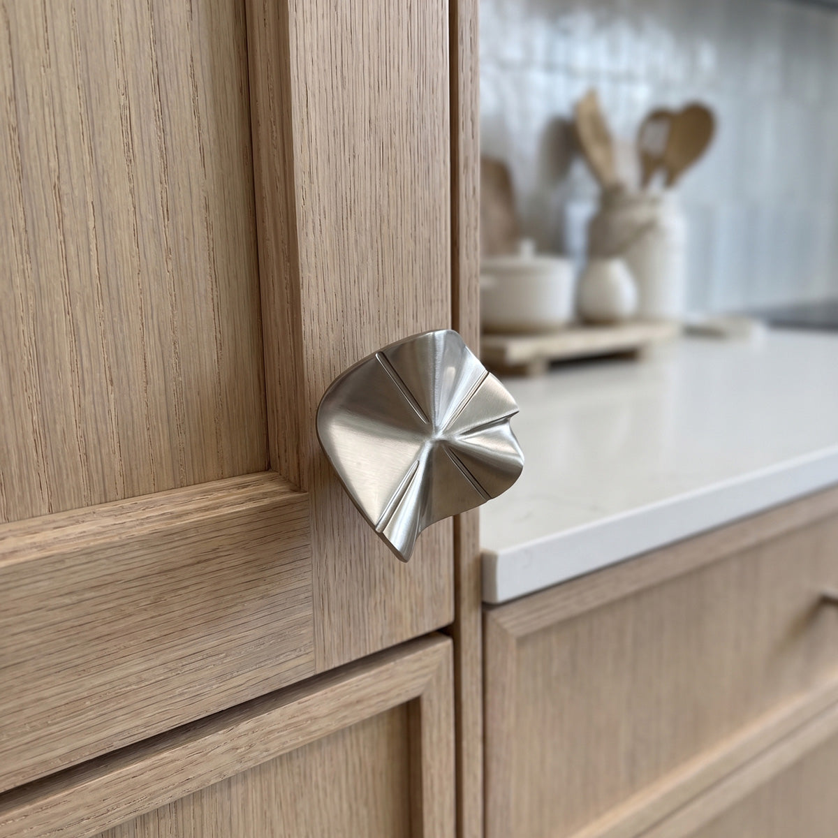Wave Organic Brass Cabinet Knob - Satin Nickel