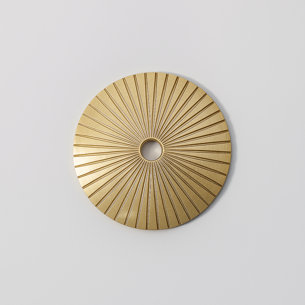 Sunburst Round Brass Knob Backplate 1.9" Modern Design