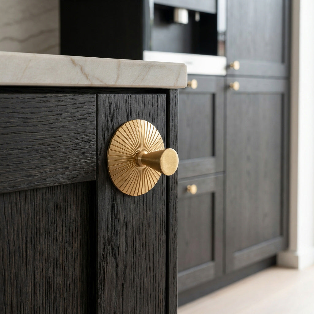 1.9" Round Sunburst Brass Backplate with Knob