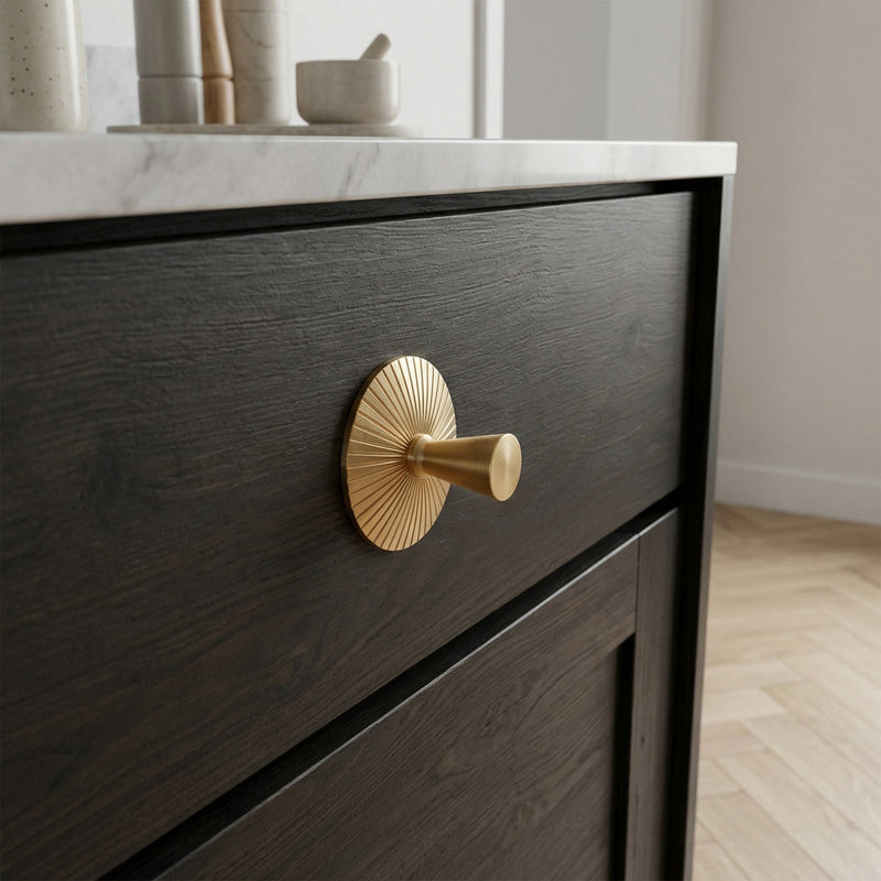 1.9" Round Sunburst Brass Backplate with Knob